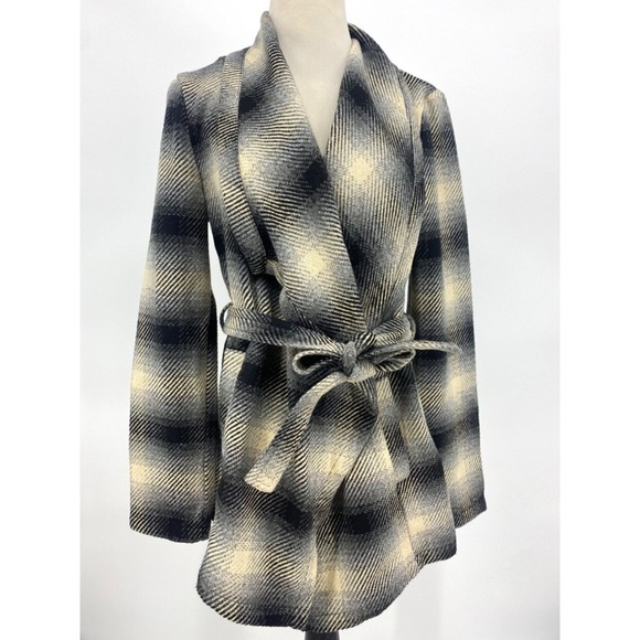 Jack By BB Dakota Mower Light Plaid Drape-front Wrap Jacket - Picture 2 of 7